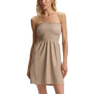 NEW COMMANDO faux leather smocked dress in sand